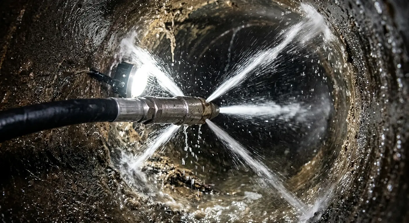 High-pressure hydro jetting nozzle cleaning sewer pipe for Sewer Cleanout in Henderson